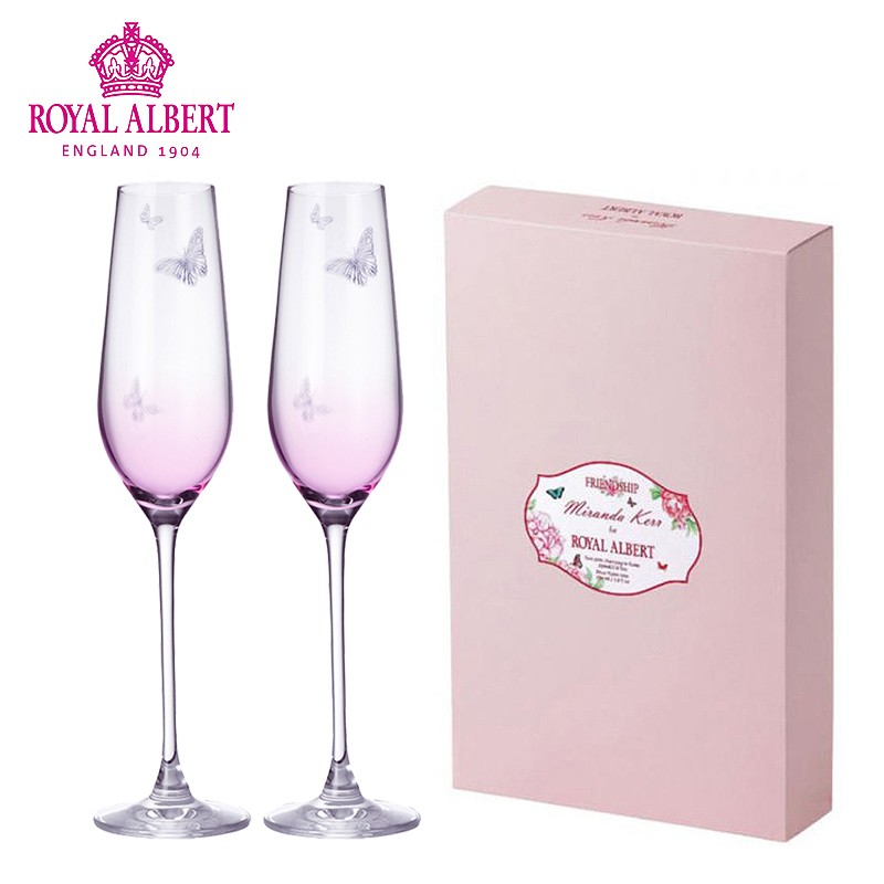 Royal Albert英国皇家阿尔伯特进口香槟杯蝴蝶粉色230ml水晶玻璃杯对杯结婚礼物 粉色