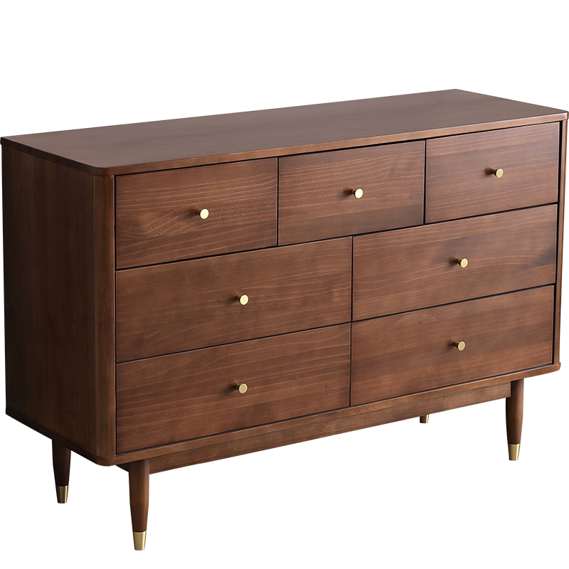 艾迪嘉实木斗柜卧室储物柜现代简约客厅边柜收纳柜柜子 胡桃色七斗