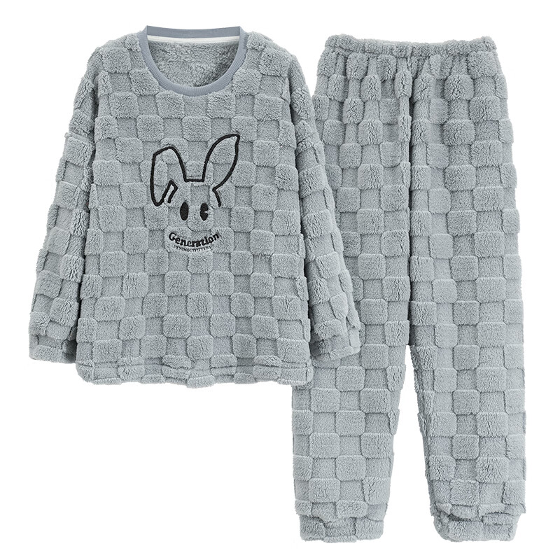 猫人少女感睡衣秋冬加绒加厚中华绒套头款可外穿家居服套装 QRQM-7818 M