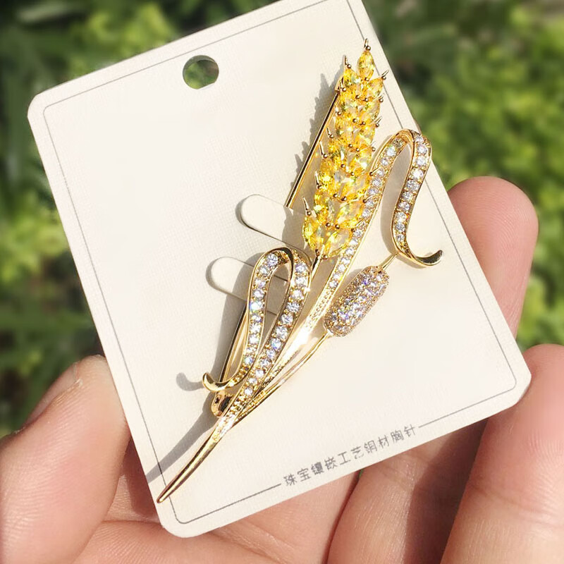 铭闽胸针男麦穗胸针男士西装胸花领针水晶别针装饰ins衣服xongzh 金