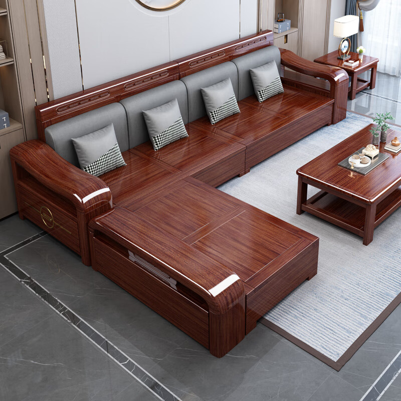 澳颜莱 广东佛山沙发 海棠木实木沙发海棠木实木沙发新中式全实木冬夏