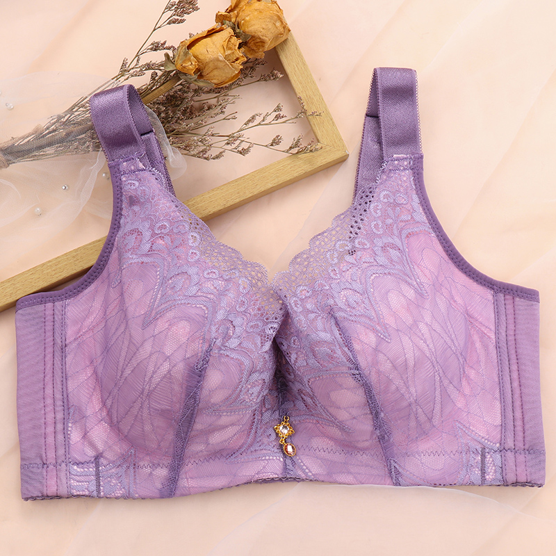 大码美背文胸胖mm200斤收副乳防下垂大罩杯有钢圈大胸显 紫色 36/80c