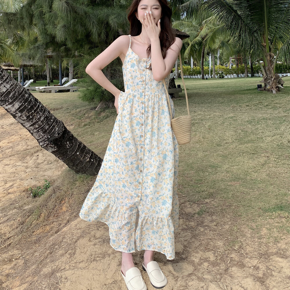 乐拓健长裙子连衣裙到脚踝高个子超长款大码高级感修身显瘦超仙吊带