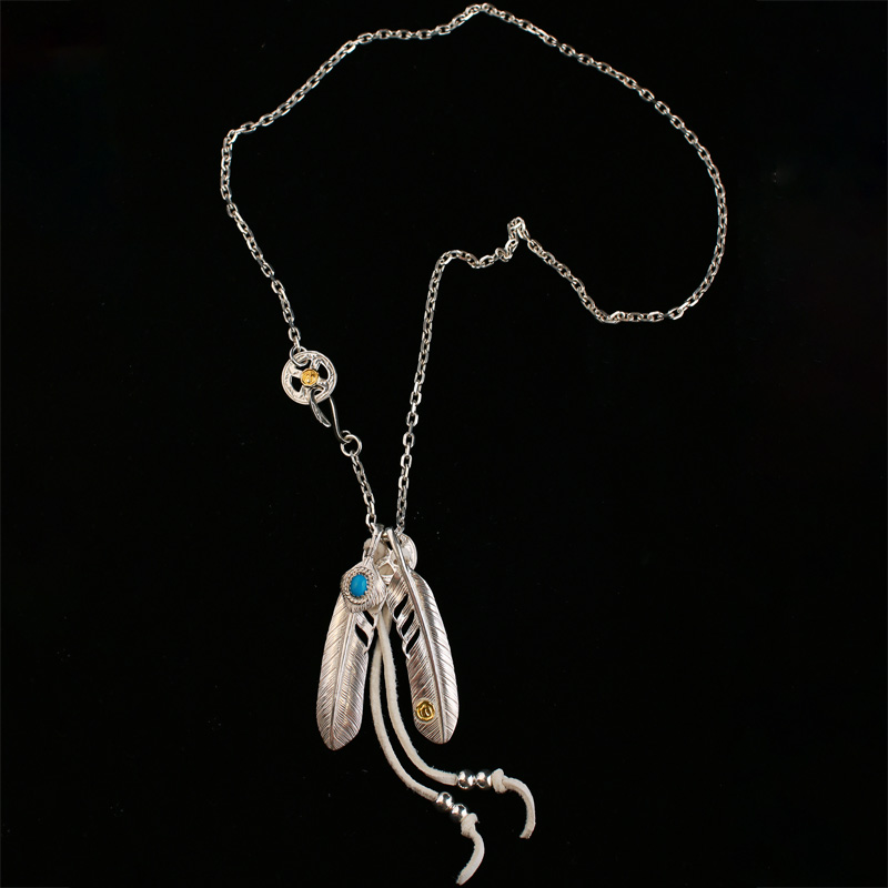 凡丘珠宝 ken kikuchi菊地健羽毛套装搭配 925银上银松石点铜羽毛吊坠