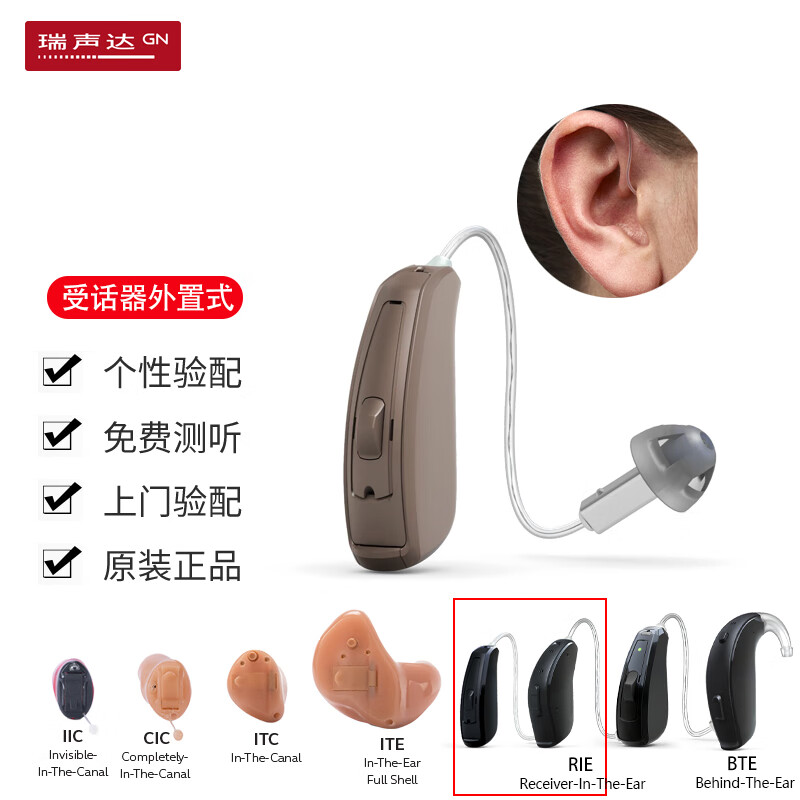 瑞声达 Resound 聆客Q老年人耳聋耳背耳挂式隐形助听器 RE561-DRW 电池款