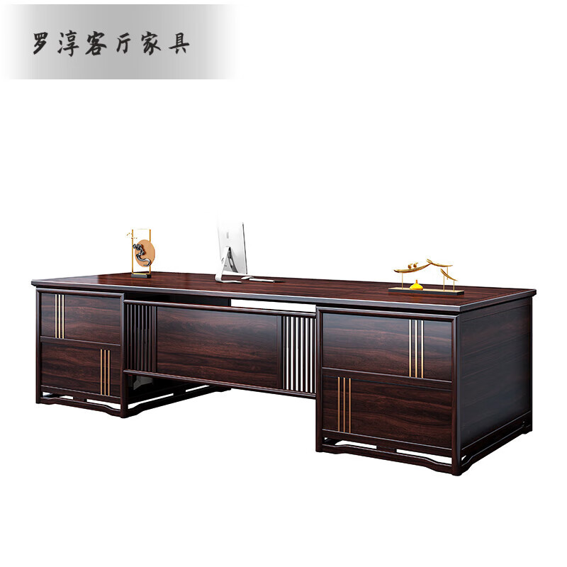 出写新中式老板桌实木办公桌书柜组合董事长办公家具总裁乌金木大班台