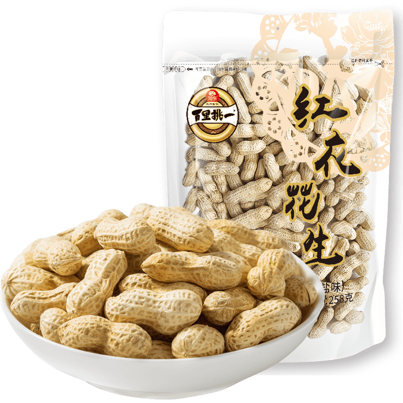 旭东百里挑一山核桃味花生拉链袋装258g带壳花生休闲零食年货每日坚果