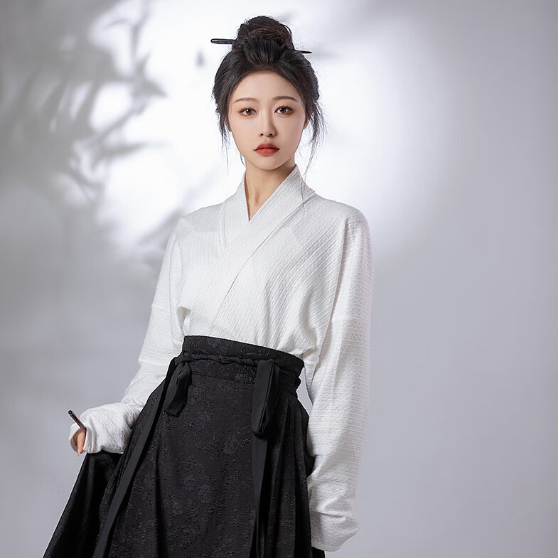 橦华马面裙显瘦款直筒裙云汐阁女墨素明制黑色日常汉元素飞机袖衬衫春