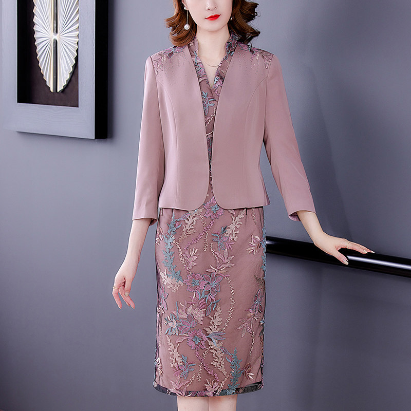 格素凡婚礼妈妈装礼服春季大码妈妈婚宴喜婆婆装女2022年气质两件 浅