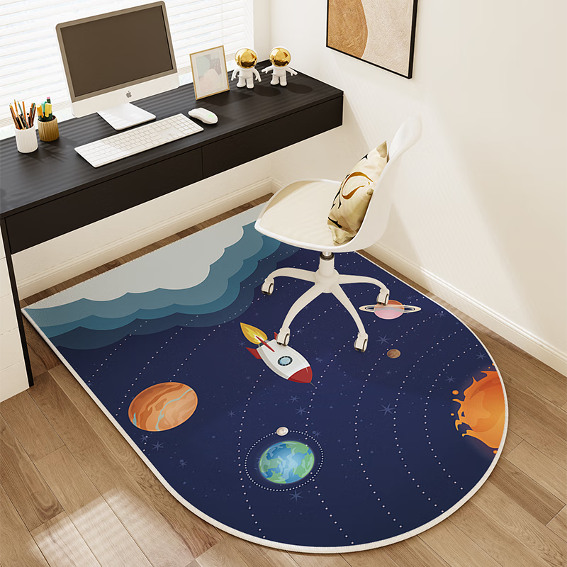 季象电脑椅子地垫书房学习桌滑轮座椅转椅垫子圆形卧室床边梳妆台毯子 SJR-星际旅行-大圆角 60X90cm