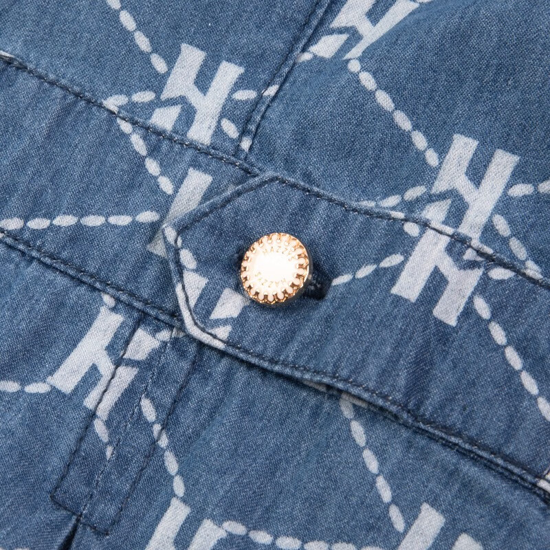 哈吉斯（HAZZYS）品牌童装女童连衣裙秋新品柔软舒适翻领简约甜美牛仔长袖裙 蓝牛仔 165