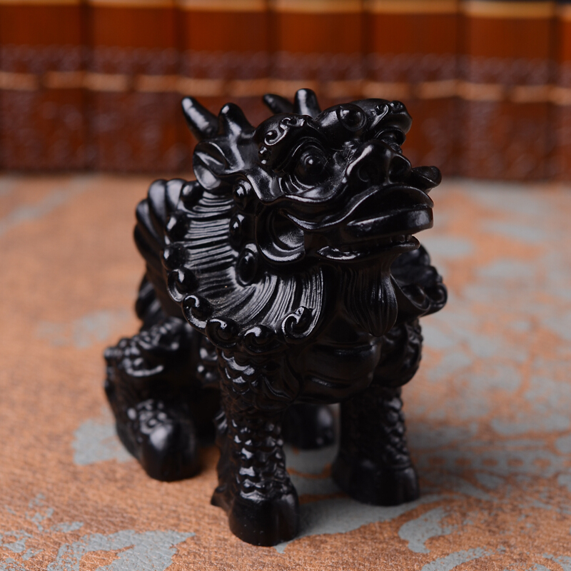 亲美天然黑曜石麒麟摆件麒麟黑曜石麒麟