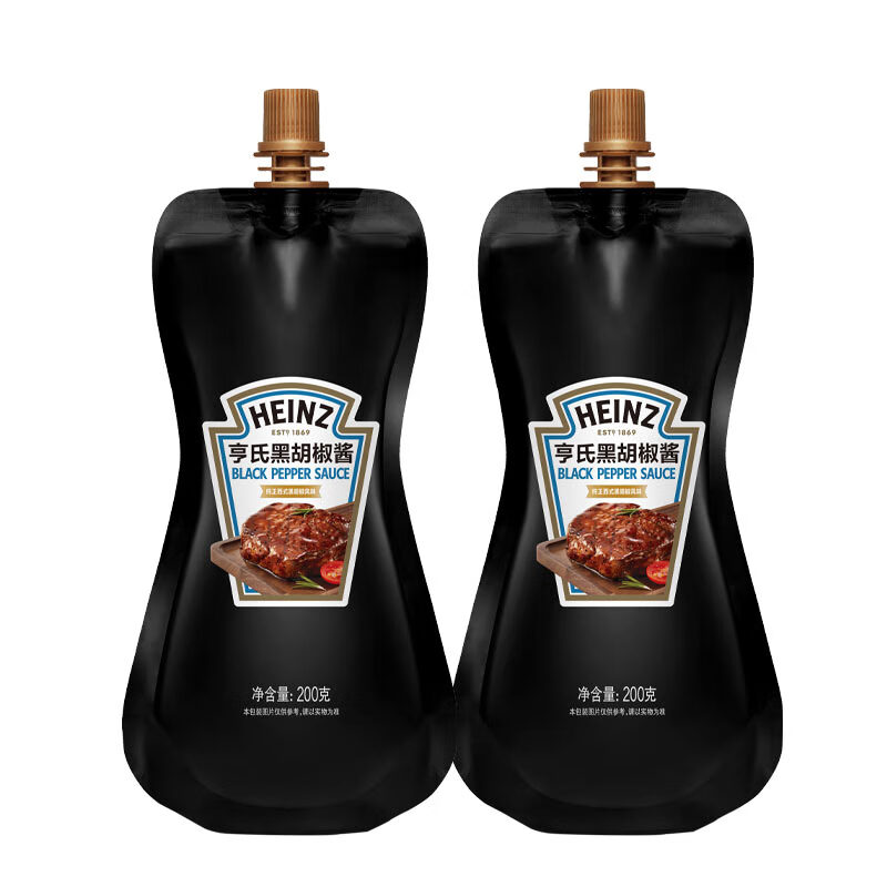亨氏黑胡椒醬燒烤醬意大利面黑椒牛排專(zhuān)用醬家用烤肉腌制披薩調味醬汁 黑胡椒醬200克*2袋