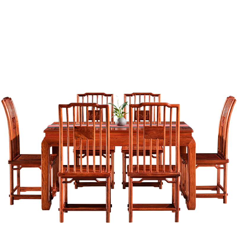广典红木家具缅甸花梨(学名:大果紫檀)全实木饭桌椅组合 中式餐厅桌子  明式长餐桌 明式长方桌7件套1桌6椅