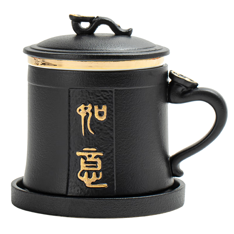 金鑲玉茶杯 家用陶瓷泡茶杯喝茶杯馬克杯功夫茶具禮盒裝 吉祥如意
