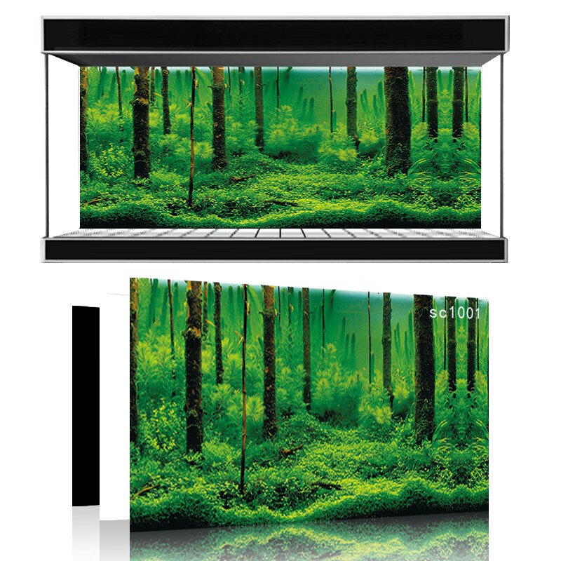 卉双定制鱼缸背景贴纸蓝天白云水草瀑布壁画小鱼缸适用静电贴 定制