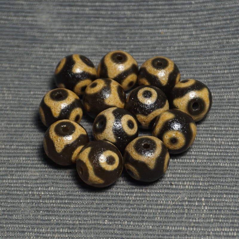 沃韵西藏玛瑙金刚眼十线邦迪克珠牙黄天珠佛珠多宝手串配珠饰14 16mm