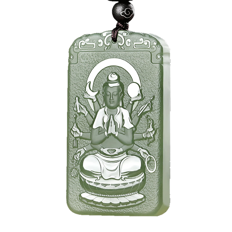 涵怡和田玉湖水綠本命佛吊墜男士十二生肖玉墜女玉佩玉石玉牌 和田玉生肖鼠吊墜-本命佛千手觀音