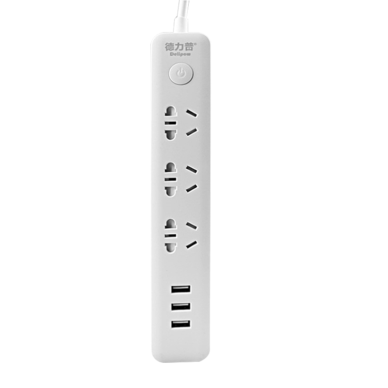 德力普（Delipow） 排插 USB插座2.4A快充 多功能新国标插排/插线板/接线板/拖线板 3USB+3角插口*3+2角插口*3【1.8米】