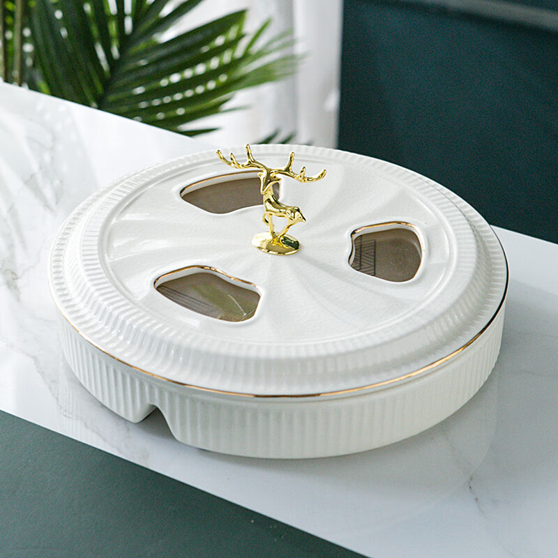 瓷梵客 过年陶瓷可旋转糖果盒双层分格干果盘瓜子零食盘水果盘北欧