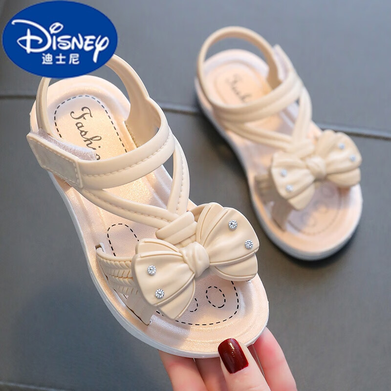 迪士尼（DISNEY）女童凉鞋潮洋气小中大童女孩学生宝宝凉鞋夏季公主凉拖鞋防滑 米白 27码/内长约17厘米属于什么档次？