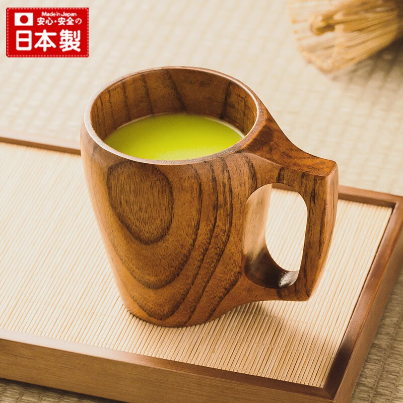 若兆 日本制造进口 传统漆器 栗木水杯茶杯水波纹木质杯子随手水杯奶茶杯咖啡杯 木制杯 浅褐色 / B0026664900 约250ml