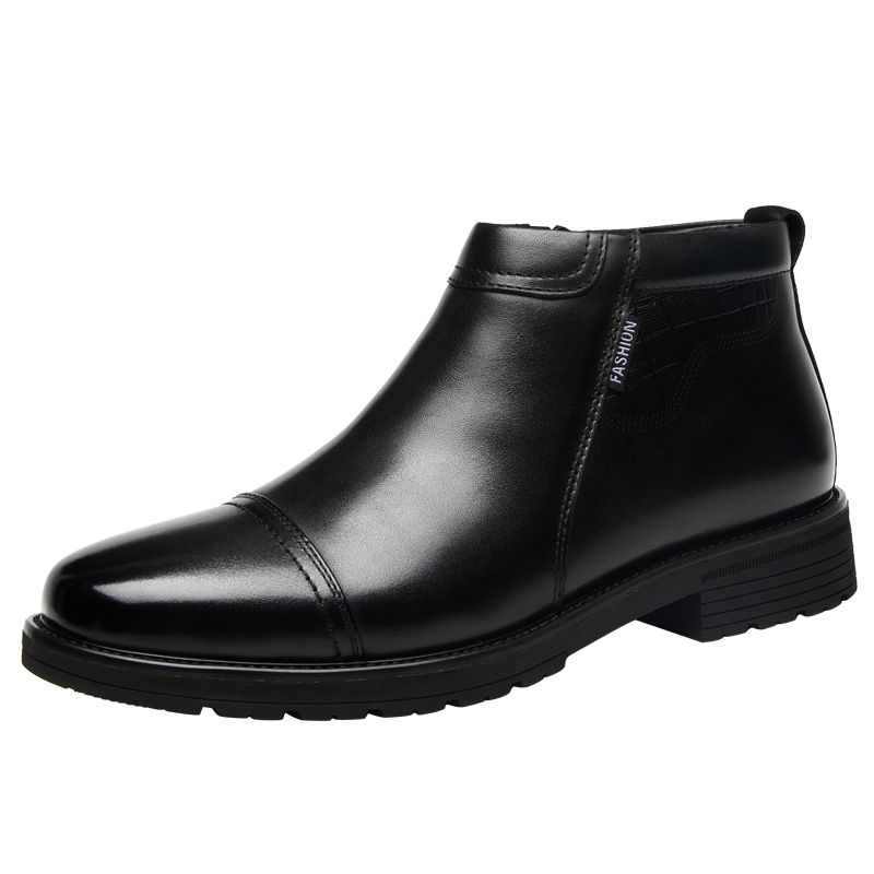 強人3515棉皮鞋男保暖羊毛棉靴皮靴保暖三接頭皮鞋秋冬男鞋 黑色 38