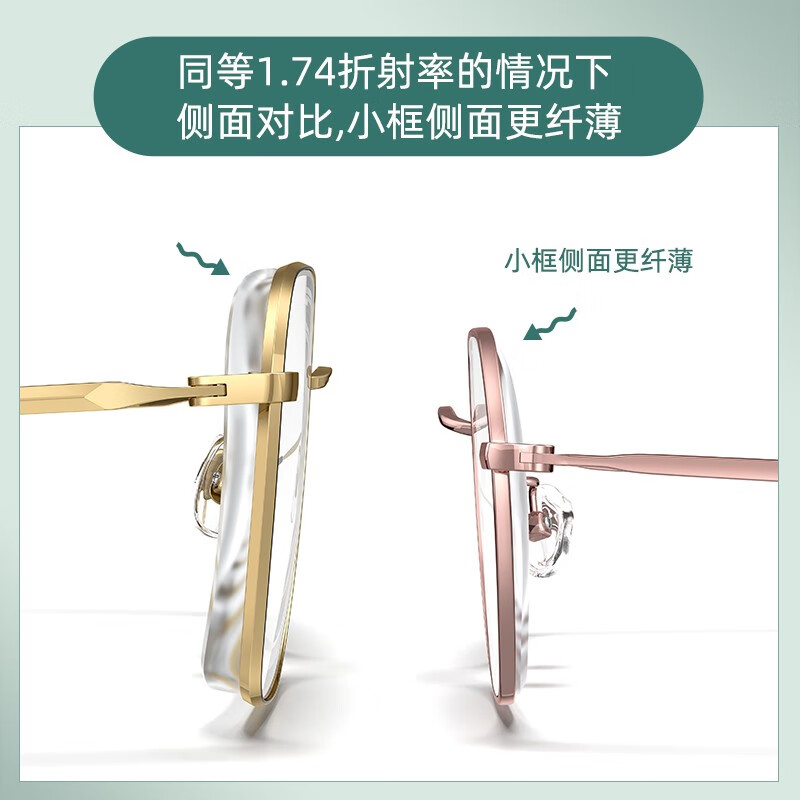 派丽蒙（PARIM）近视眼镜女钛架眼镜框小脸近视可配高度数镜片多边形网红款83608 83608S-K2玫瑰金【适合小脸】