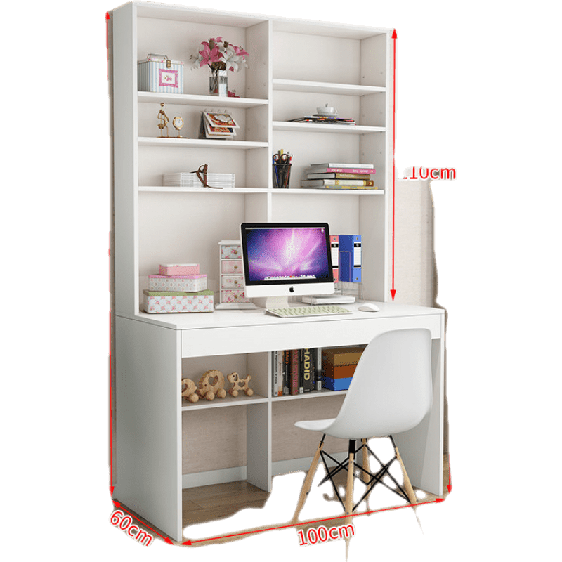 嘉际 电脑桌台式家用简书桌书架组合双人卧室办公书柜一体写字台 1m暖白(升级超厚板)