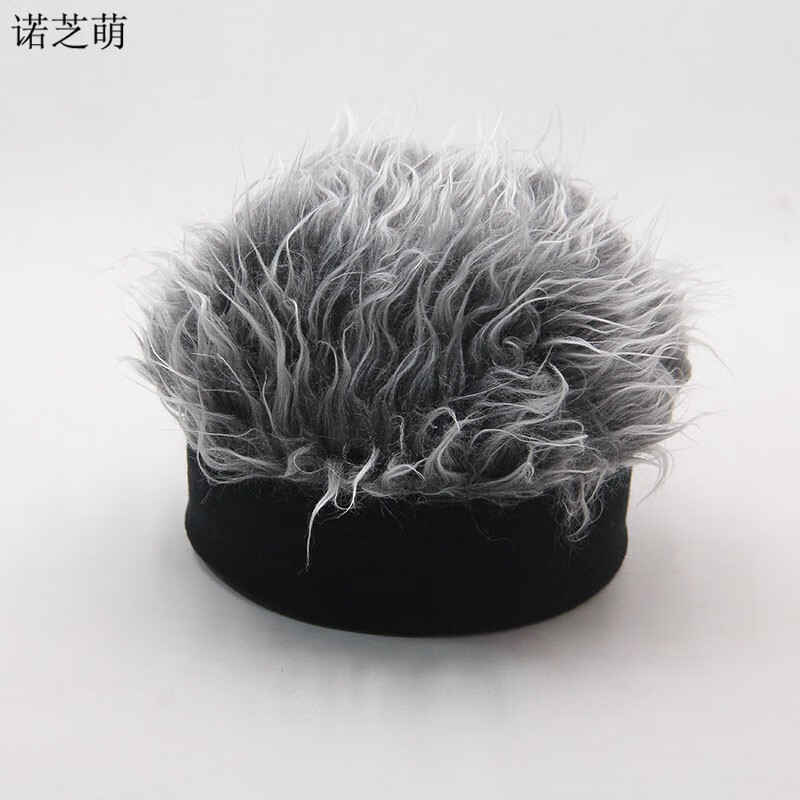 諾芝萌 假發(fā)帽子男女無檐地主帽搞怪嘻哈街舞假發(fā)帽秋冬套頭針織帽NF288 純黑色灰發(fā) 均碼彈力大