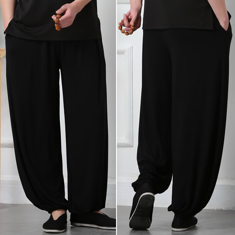 莫代尔太极裤男士长裤莫代尔灯笼裤中老年加肥加大码练