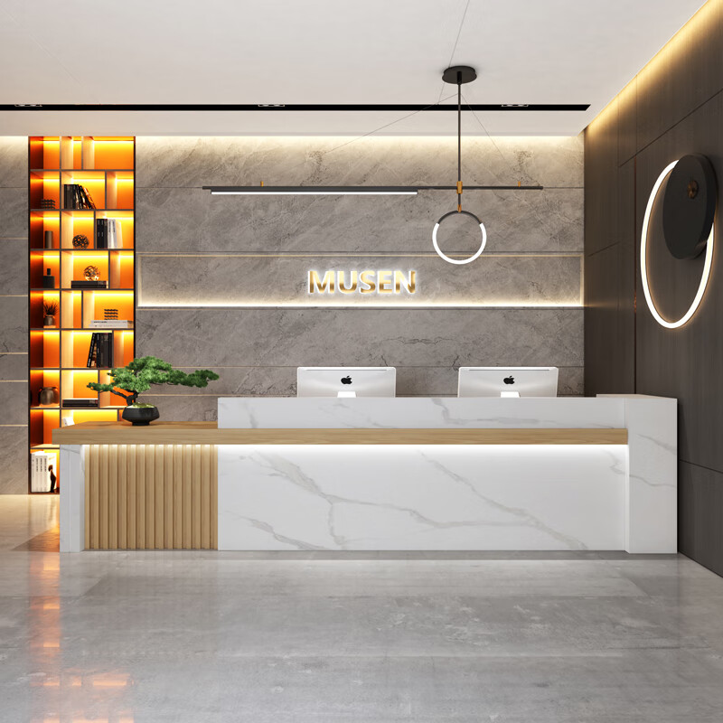 鲁家传成公司前台接待台酒店大厅吧台桌培训机构美容院简约收银台定制