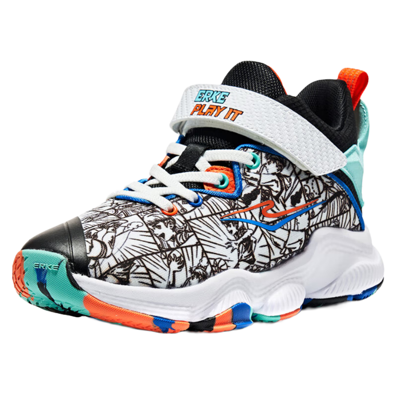 鸿星尔克儿童篮球鞋男童鞋透气舒适耐磨防滑中大童男童训练篮球鞋正白