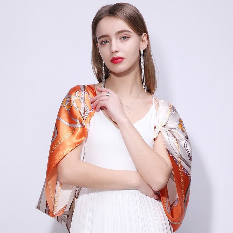 达芬奇密码 春秋季薄款大方巾女韩国百搭丝巾空姐领巾外搭防晒 饰带 桔色