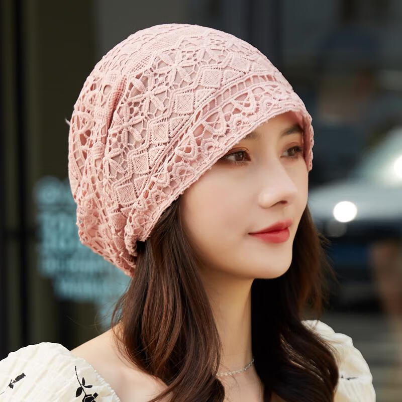 遮白发的帽子帽子女薄款镂空蕾丝钩花头巾帽透气网眼帽春夏空调睡帽