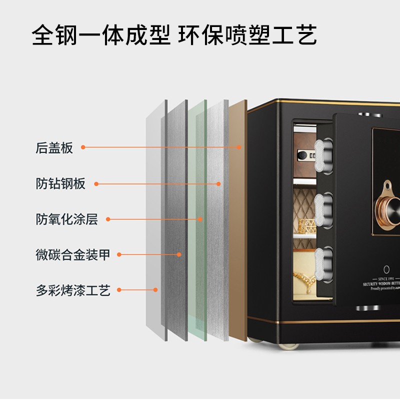 艾谱(AIPU)保险柜床头柜家用办公 国标认证保险箱单开门 密码指纹防盗智能WIFI夹万 灵御 【新国标认证】高55CM星空黑 【指纹密码+WIFI远程】