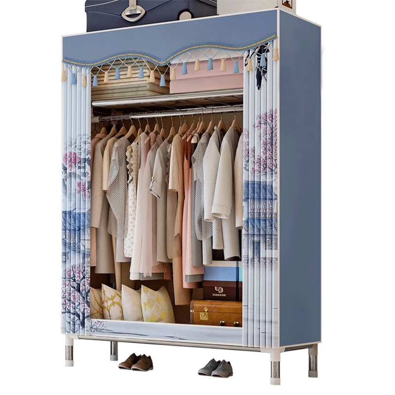 索尔诺 布衣柜 简易衣柜25钢管家用出租房宿舍卧室衣服柜简易组装收纳衣柜 烟雨江南【0.84米宽】