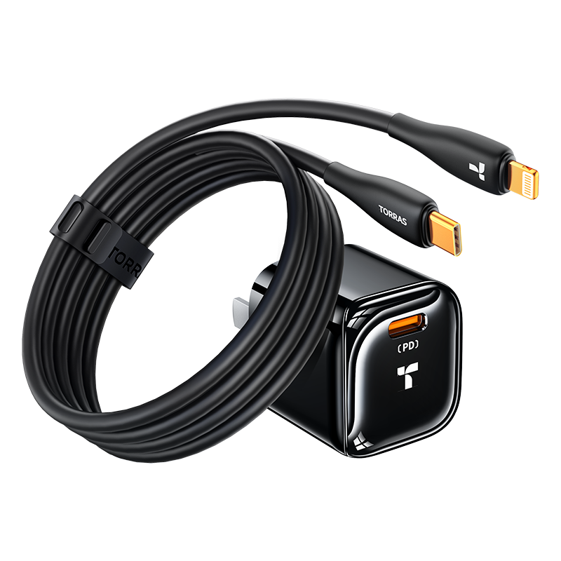 TORRAS 图拉斯 CDRA30A 手机充电器 Type-C 20W 黑色+Lightning 数据线 1.2m 黑色