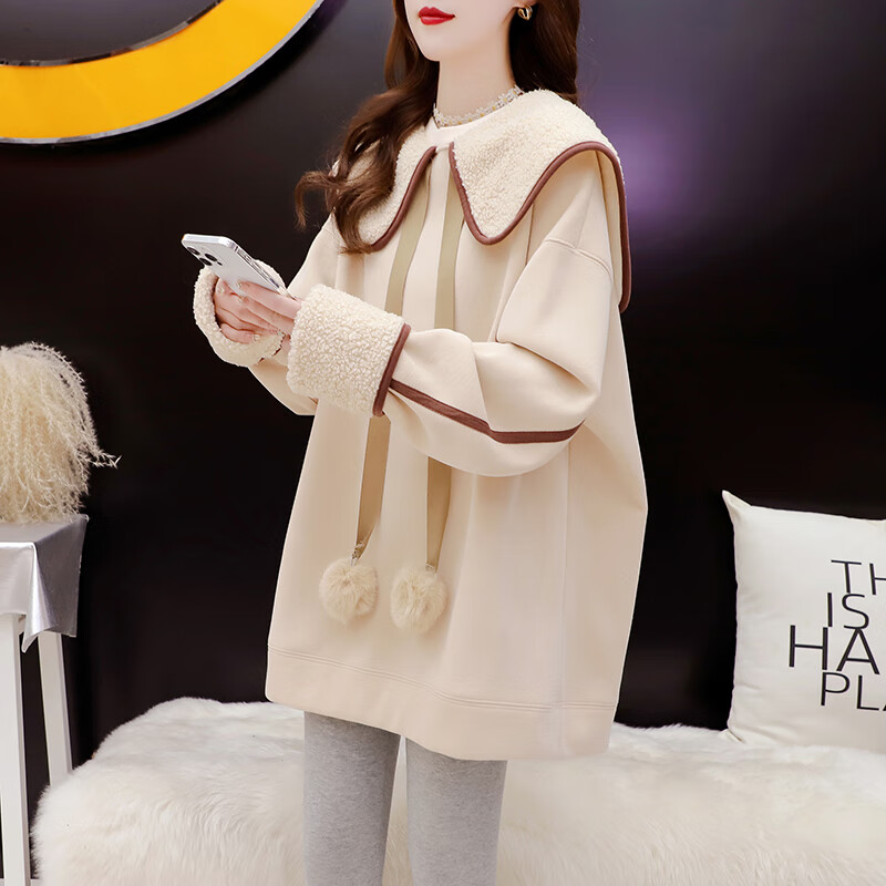 筱娅(xiaoya)海军领卫衣女加绒中长款2024年新款春