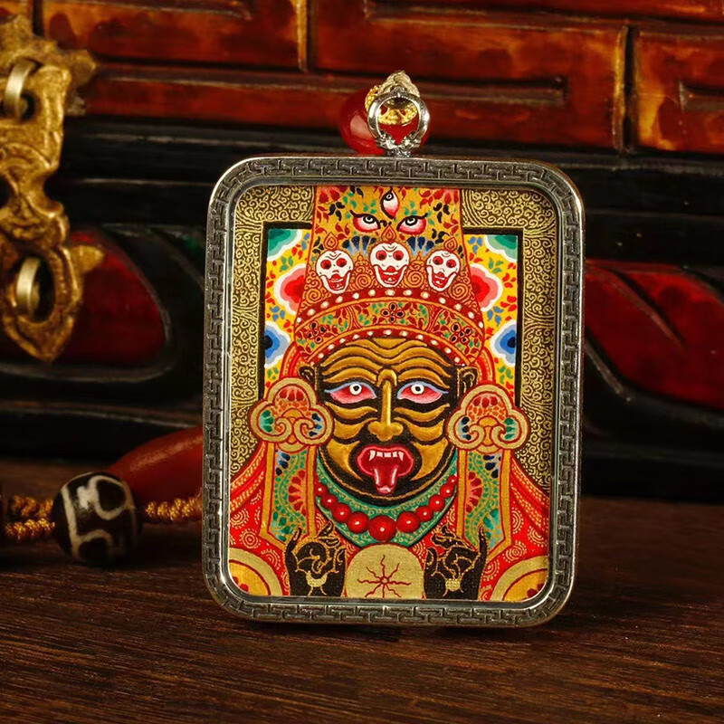 豪迎西藏手绘小唐卡男女佩戴护身符吊坠挂坠扎基拉姆守护神 凸金