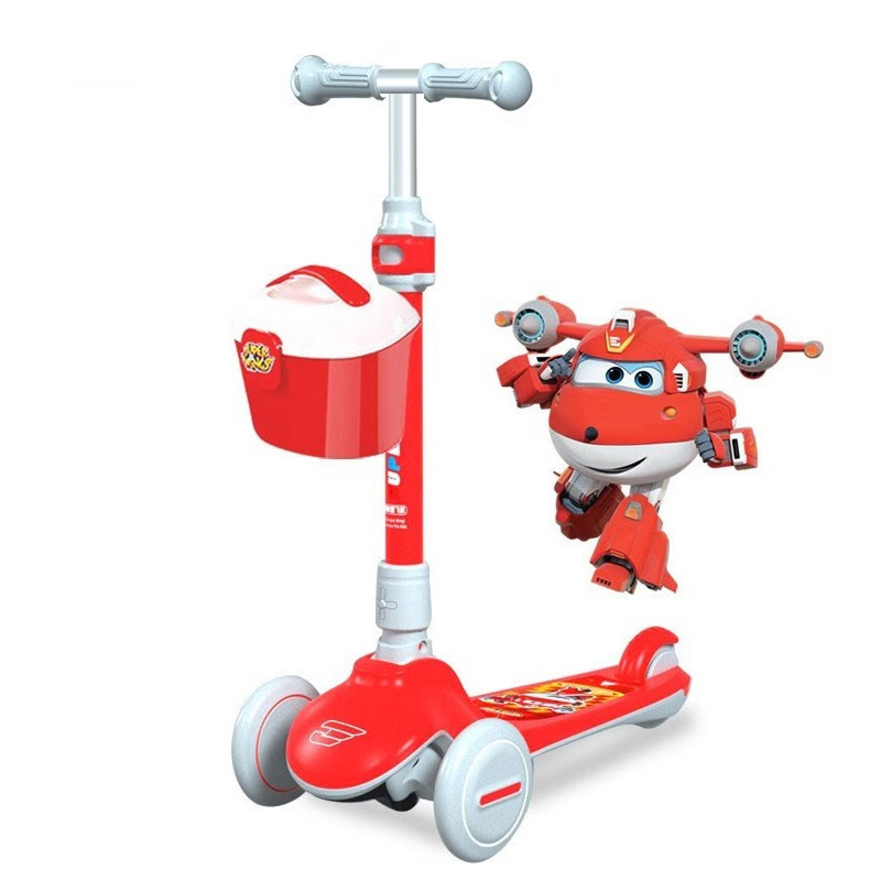 超级飞侠儿童滑板车2-6-8岁 可折叠大童小孩脚踏玩具车学步车宝宝滑步车扭扭车溜溜车 Cam乐迪红