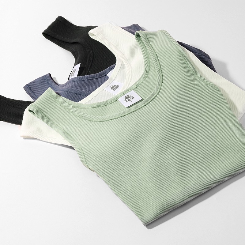 KAPPA【新品】2件装卡帕女士背心内搭新款弹力罗纹棉透气柔软打底内衣 银化绿/夜幕灰【短款2条】