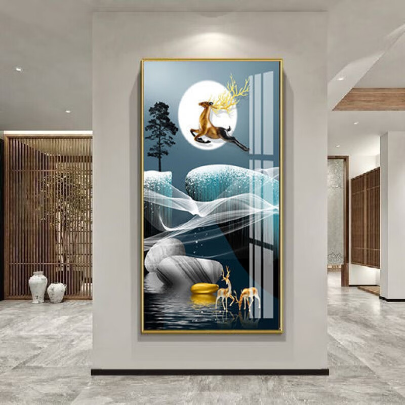 玄关装饰画走廊竖版单幅风水挂画楼梯餐厅壁画带框冰晶玻璃画 款式 1