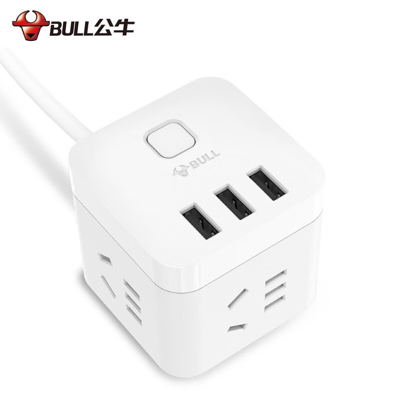 公牛（BULL) 魔方智能USB插座/插线板/插排/排插/接线板/拖线板 白色3USB接口+3插孔插座全长0.5米GN-U303U