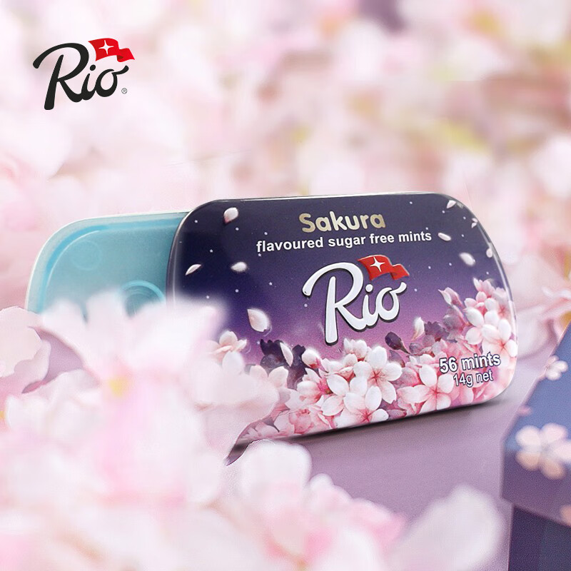 rio樱花味无糖薄荷糖14g*3铁盒装薄荷糖坚实型压片糖果休闲零食 樱花