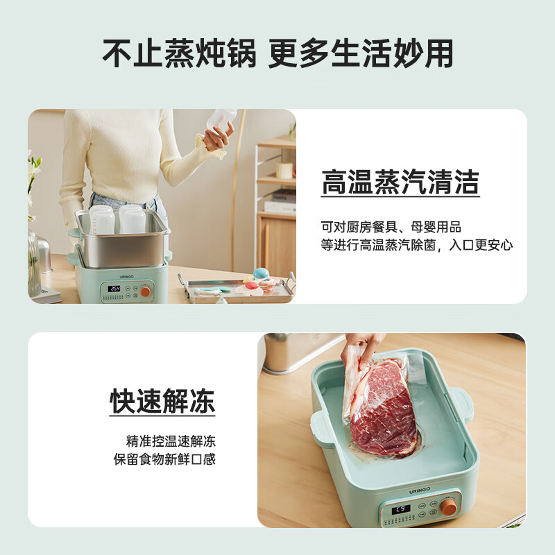 七彩叮当（URINGO）电蒸锅家用12L双层不锈钢蒸炖锅电蒸笼大容量可预约定时隔水炖多功能蒸锅DZ10