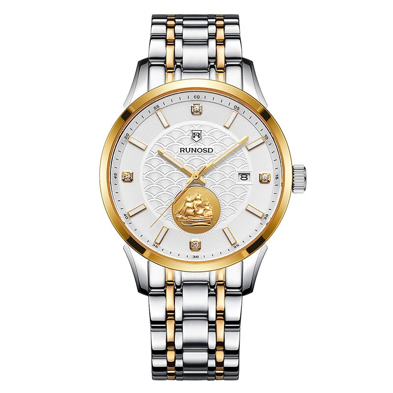 斯诺威登(runosd)手表男士全自动机械表金表钢带日历夜光防水男式腕表