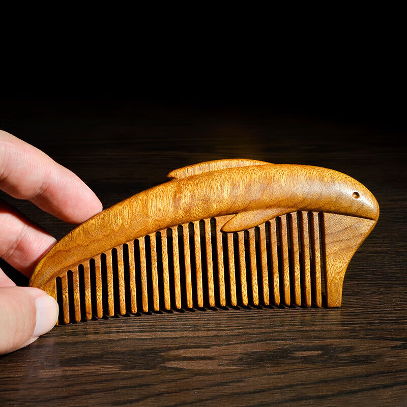 置财 海豚梳子手工雕刻结婚送礼男女家用天然木梳 红色