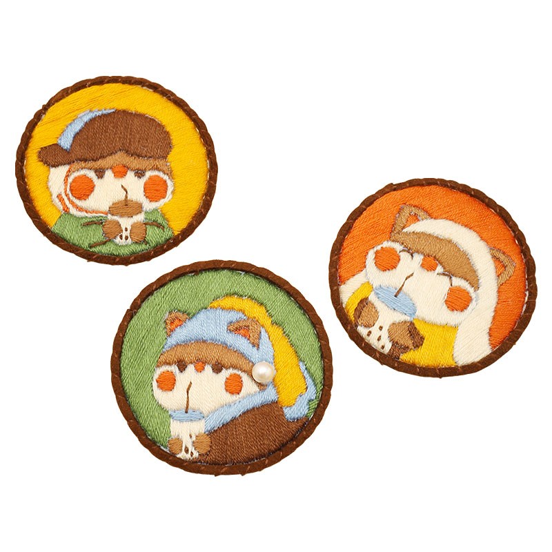 哈尼 手工刺绣diy材料包布艺初学者情侣可爱送女友礼物手作 戴珍珠耳环的少女胸针