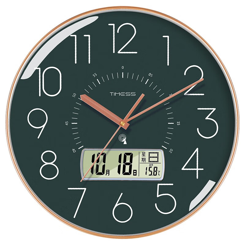 timess 挂钟 电波钟客厅时钟万年历钟表时尚简约北欧表挂墙智能自动对